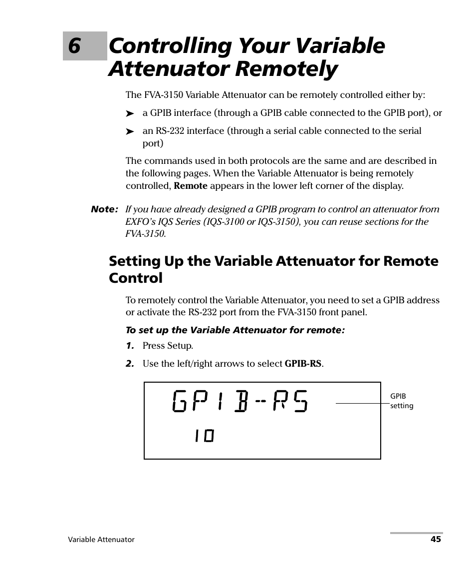 6 controlling your variable attenuator remotely, 6controlling your variable attenuator remotely | EXFO FVA-3150 Variable Attenuator User Manual | Page 51 / 115