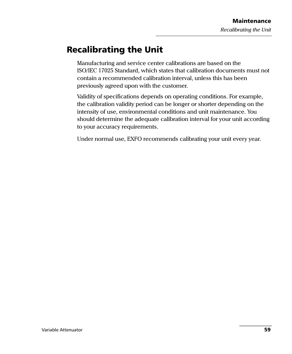 Recalibrating the unit | EXFO FVA-3150 Variable Attenuator User Manual | Page 65 / 115
