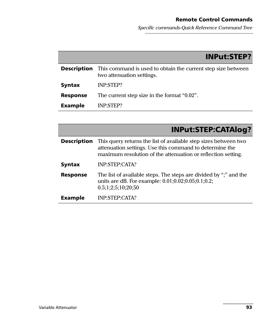 Input:step, Input:step:catalog | EXFO FVA-3150 Variable Attenuator User Manual | Page 99 / 115