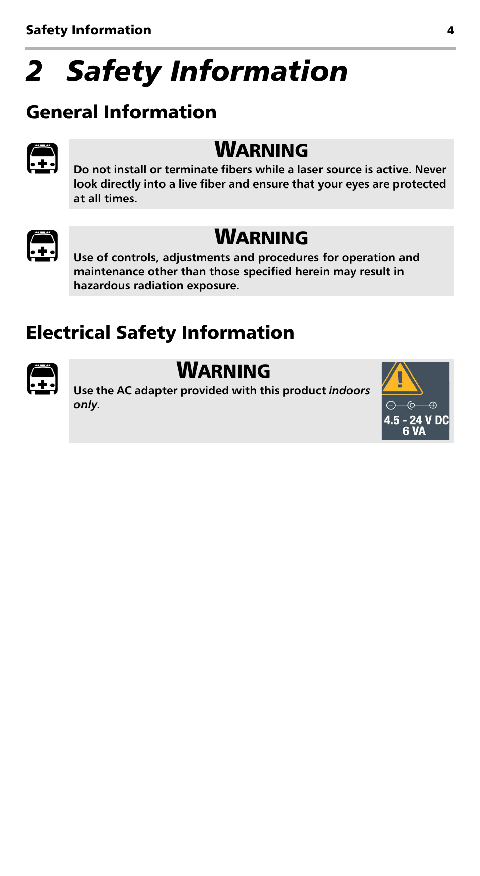 2 safety information, General information, Electrical safety information | General information electrical safety information | EXFO FVA-600 User Manual | Page 10 / 215