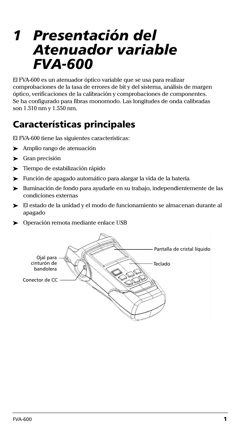 1 presentación del atenuador variable fva-600, Características principales | EXFO FVA-600 User Manual | Page 113 / 215
