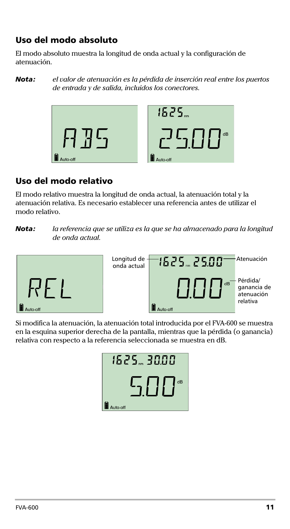 Uso del modo absoluto, Uso del modo relativo | EXFO FVA-600 User Manual | Page 123 / 215