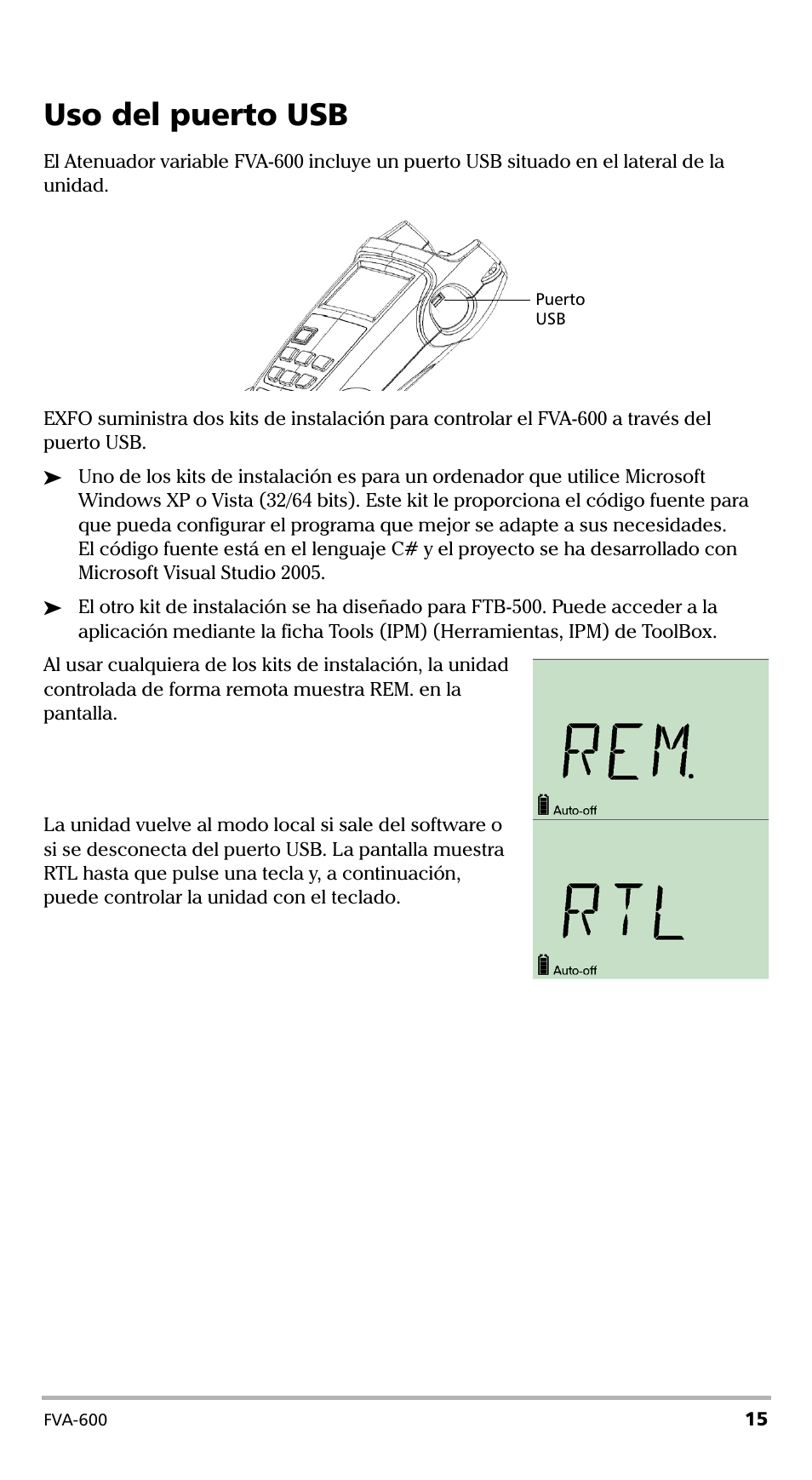 Uso del puerto usb | EXFO FVA-600 User Manual | Page 127 / 215