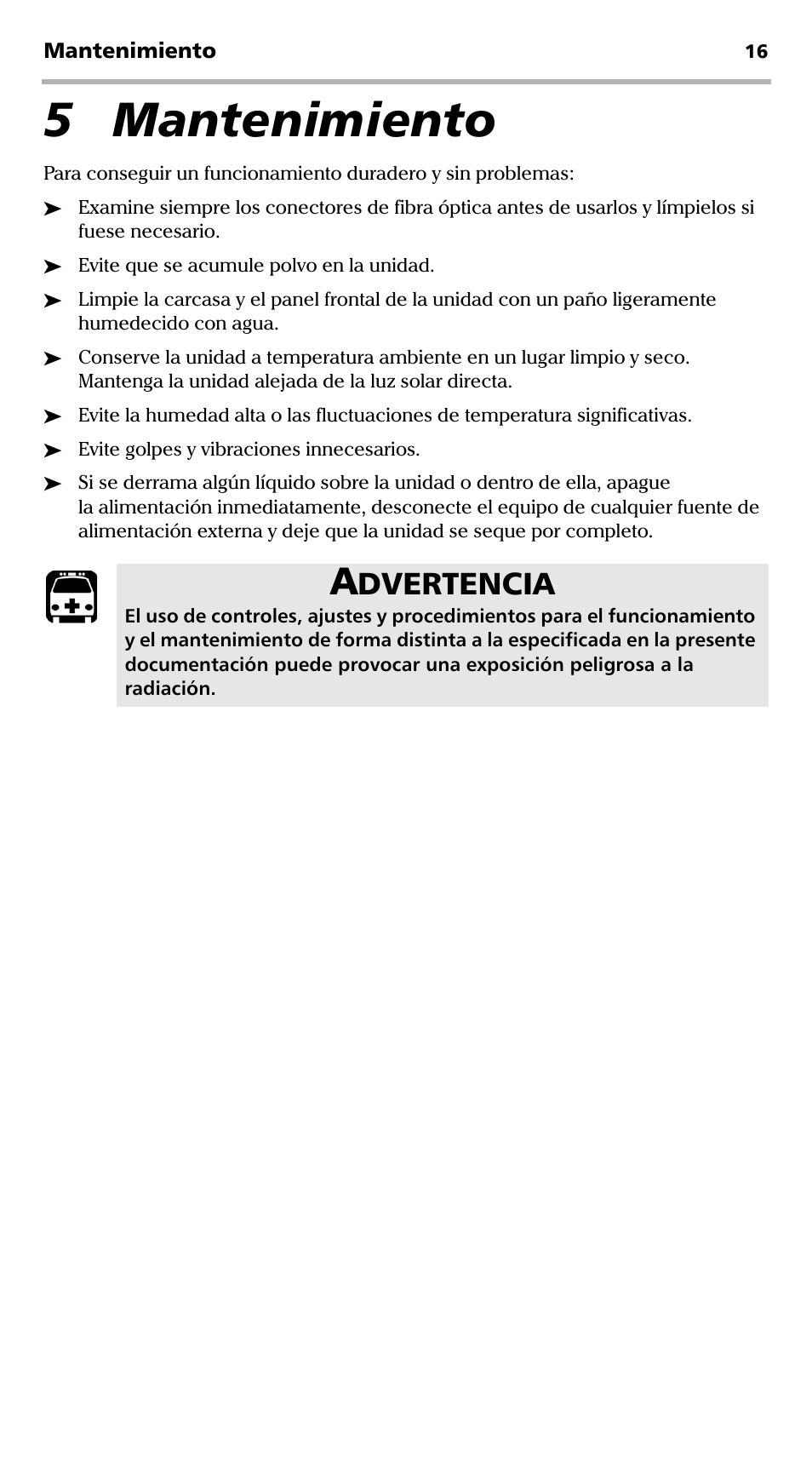 5 mantenimiento, Dvertencia | EXFO FVA-600 User Manual | Page 128 / 215