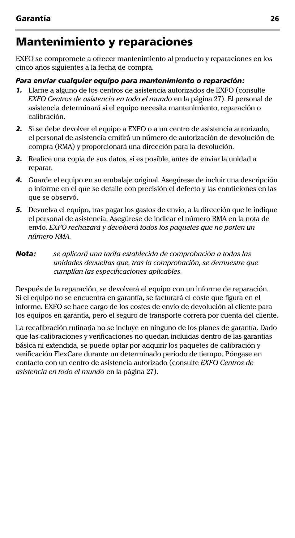Mantenimiento y reparaciones | EXFO FVA-600 User Manual | Page 138 / 215