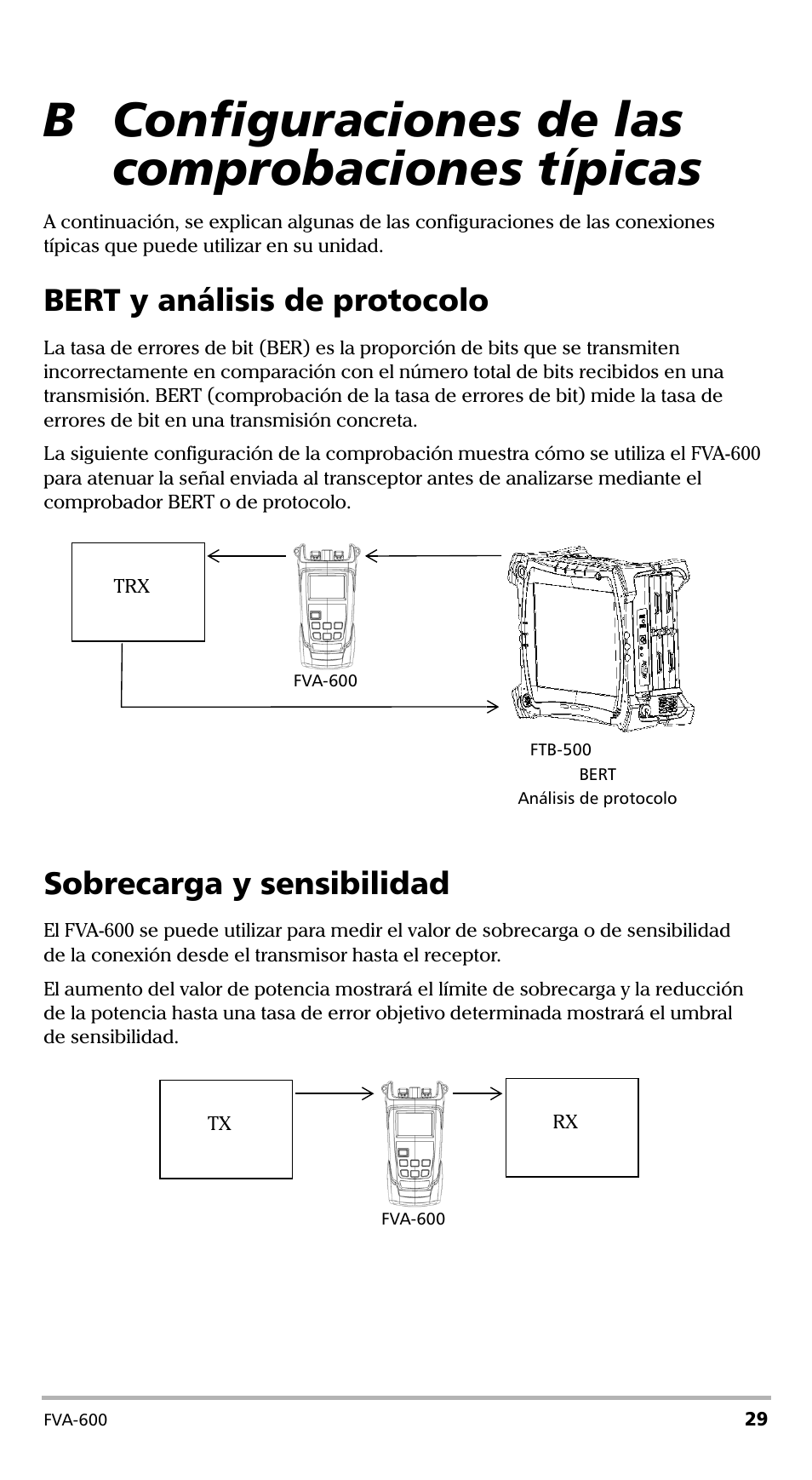 B configuraciones de las comprobaciones típicas, Bert y análisis de protocolo, Sobrecarga y sensibilidad | EXFO FVA-600 User Manual | Page 141 / 215