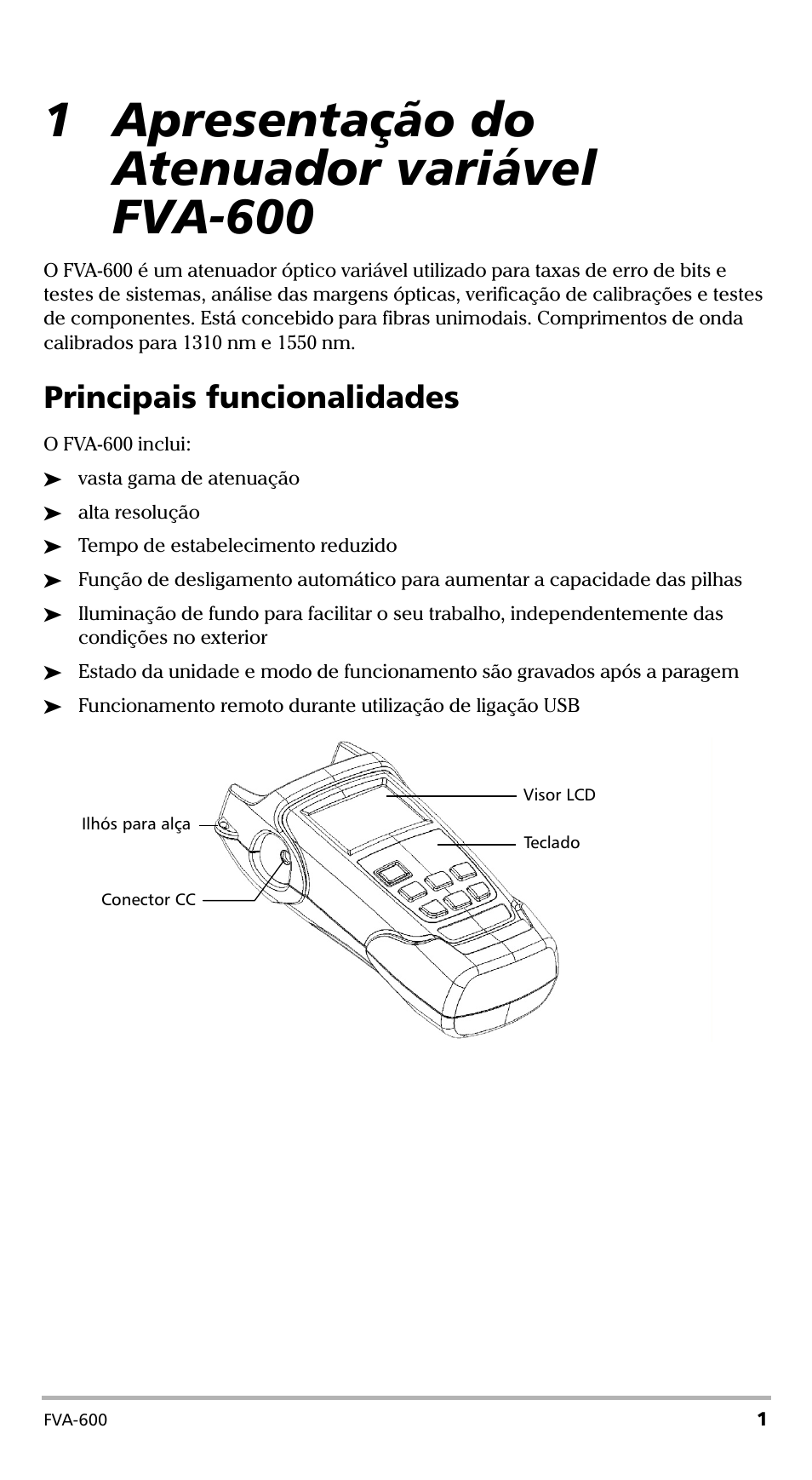 1 apresentação do atenuador variável fva-600, Principais funcionalidades | EXFO FVA-600 User Manual | Page 149 / 215