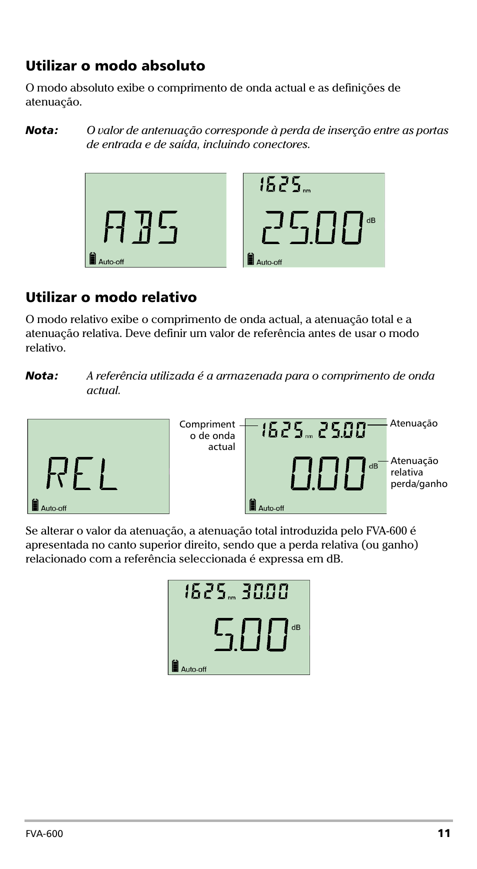 Utilizar o modo absoluto, Utilizar o modo relativo | EXFO FVA-600 User Manual | Page 159 / 215