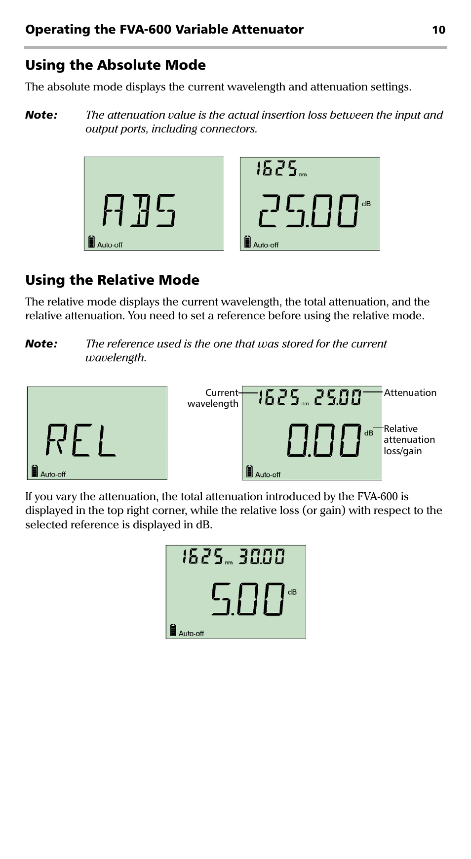 Using the absolute mode, Using the relative mode | EXFO FVA-600 User Manual | Page 16 / 215