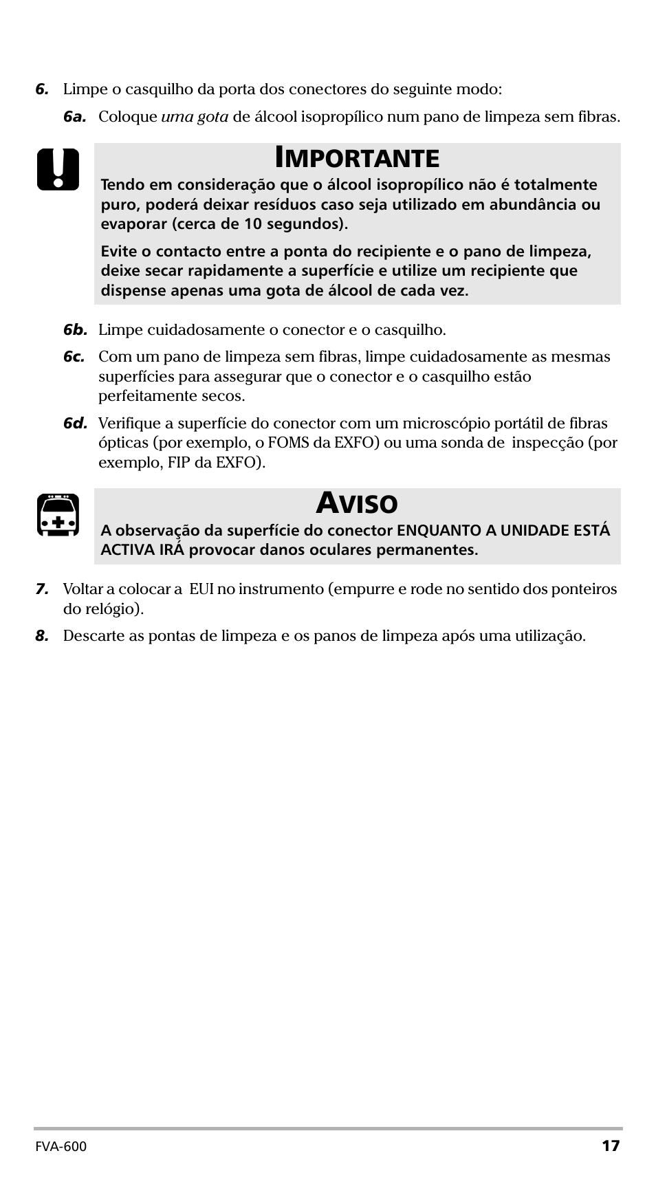Mportante, Viso | EXFO FVA-600 User Manual | Page 165 / 215