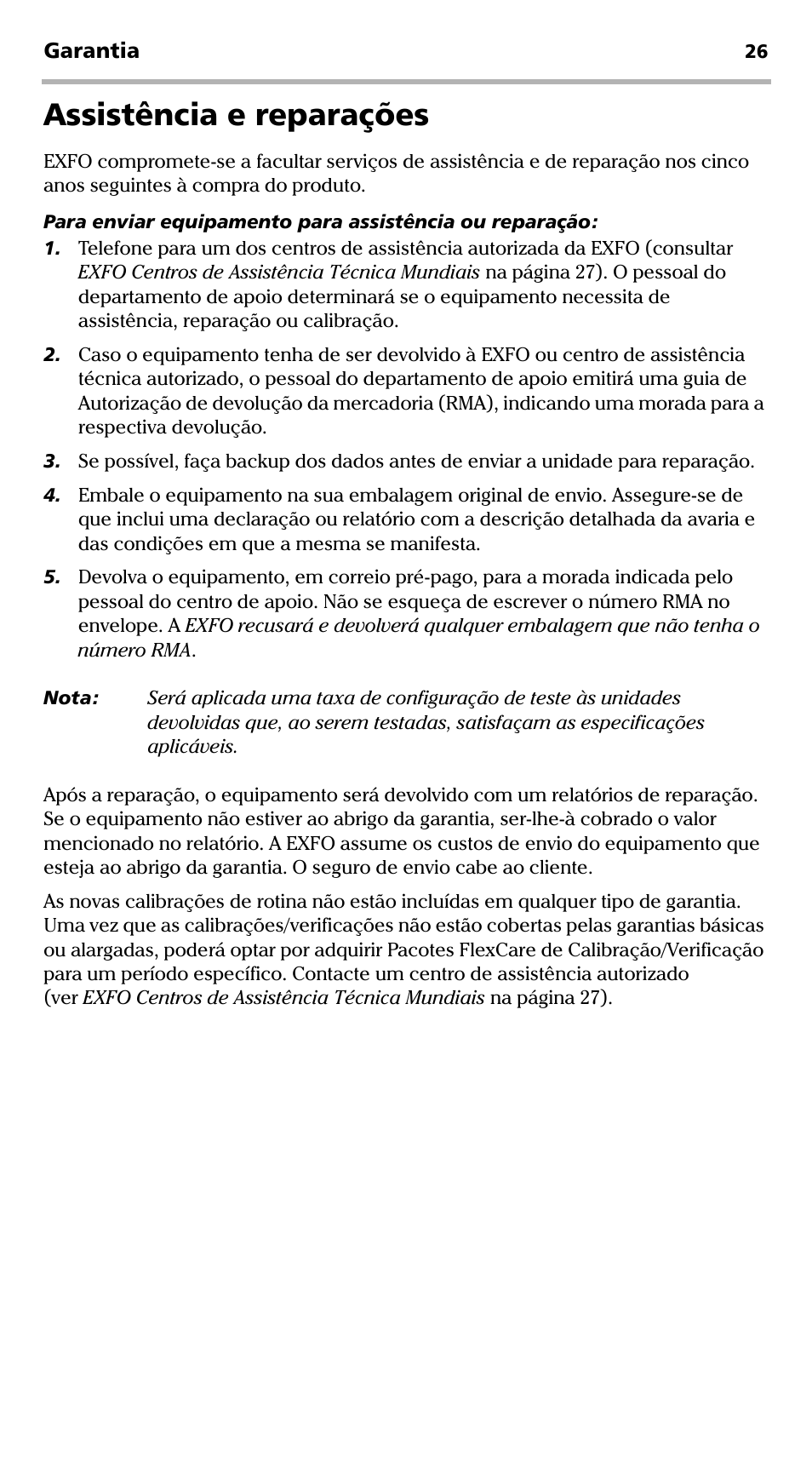 Assistência e reparações | EXFO FVA-600 User Manual | Page 174 / 215