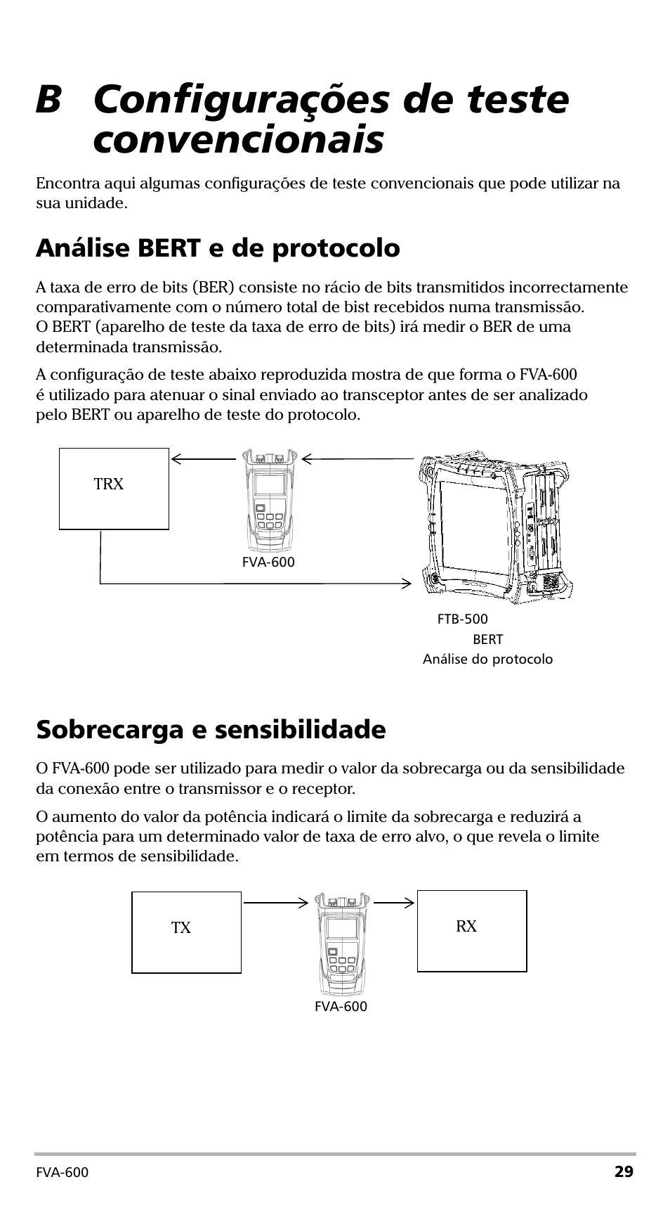 B configurações de teste convencionais, Análise bert e de protocolo, Sobrecarga e sensibilidade | EXFO FVA-600 User Manual | Page 177 / 215