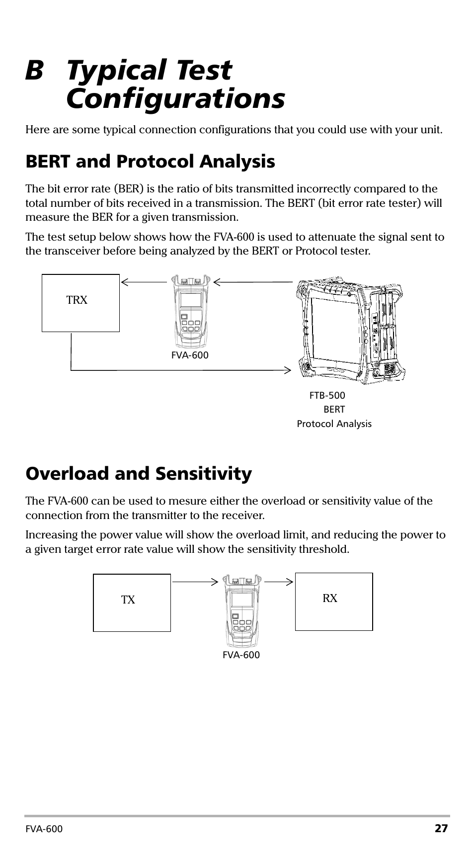 B typical test configurations, Bert and protocol analysis, Overload and sensitivity | EXFO FVA-600 User Manual | Page 33 / 215