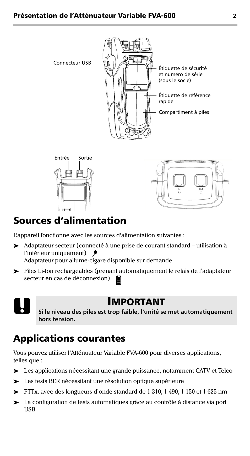 Sources d’alimentation, Applications courantes, Sources d’alimentation applications courantes | Mportant | EXFO FVA-600 User Manual | Page 44 / 215