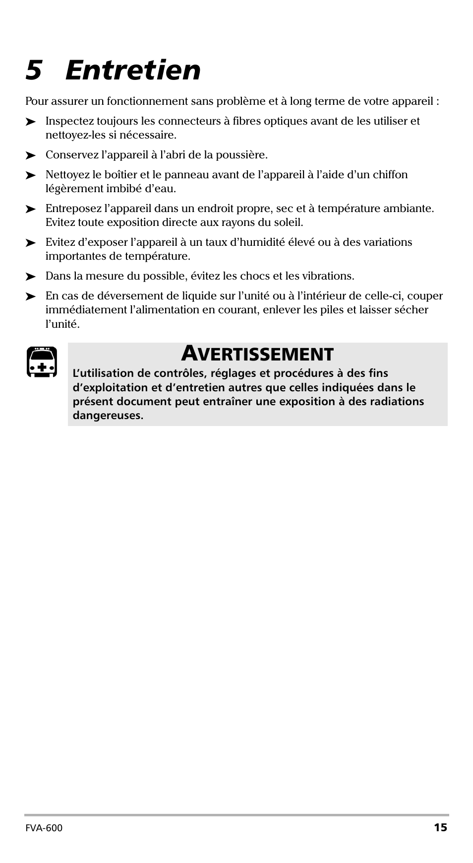 5 entretien, Vertissement | EXFO FVA-600 User Manual | Page 57 / 215
