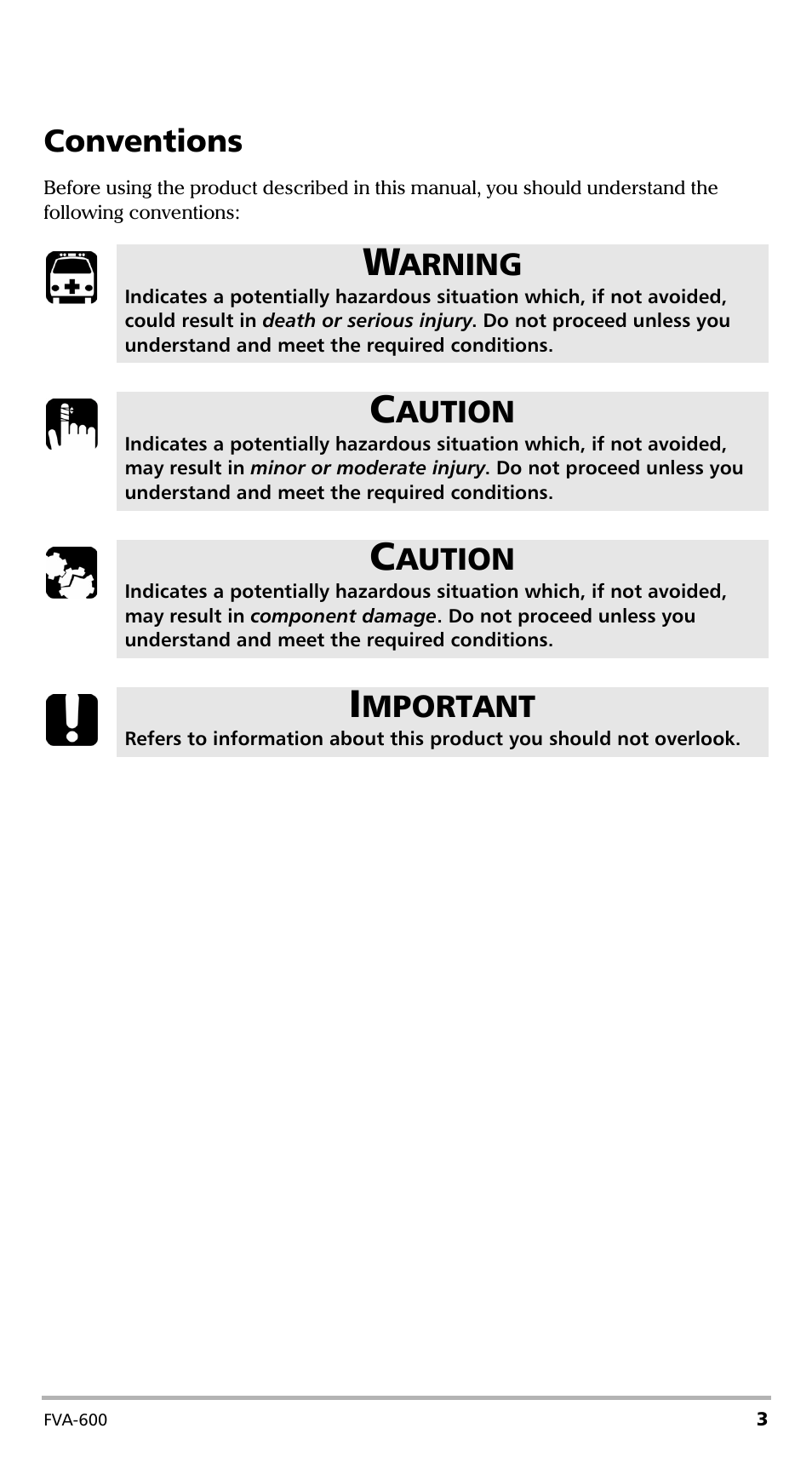 Conventions, Arning, Aution | Mportant | EXFO FVA-600 User Manual | Page 9 / 215