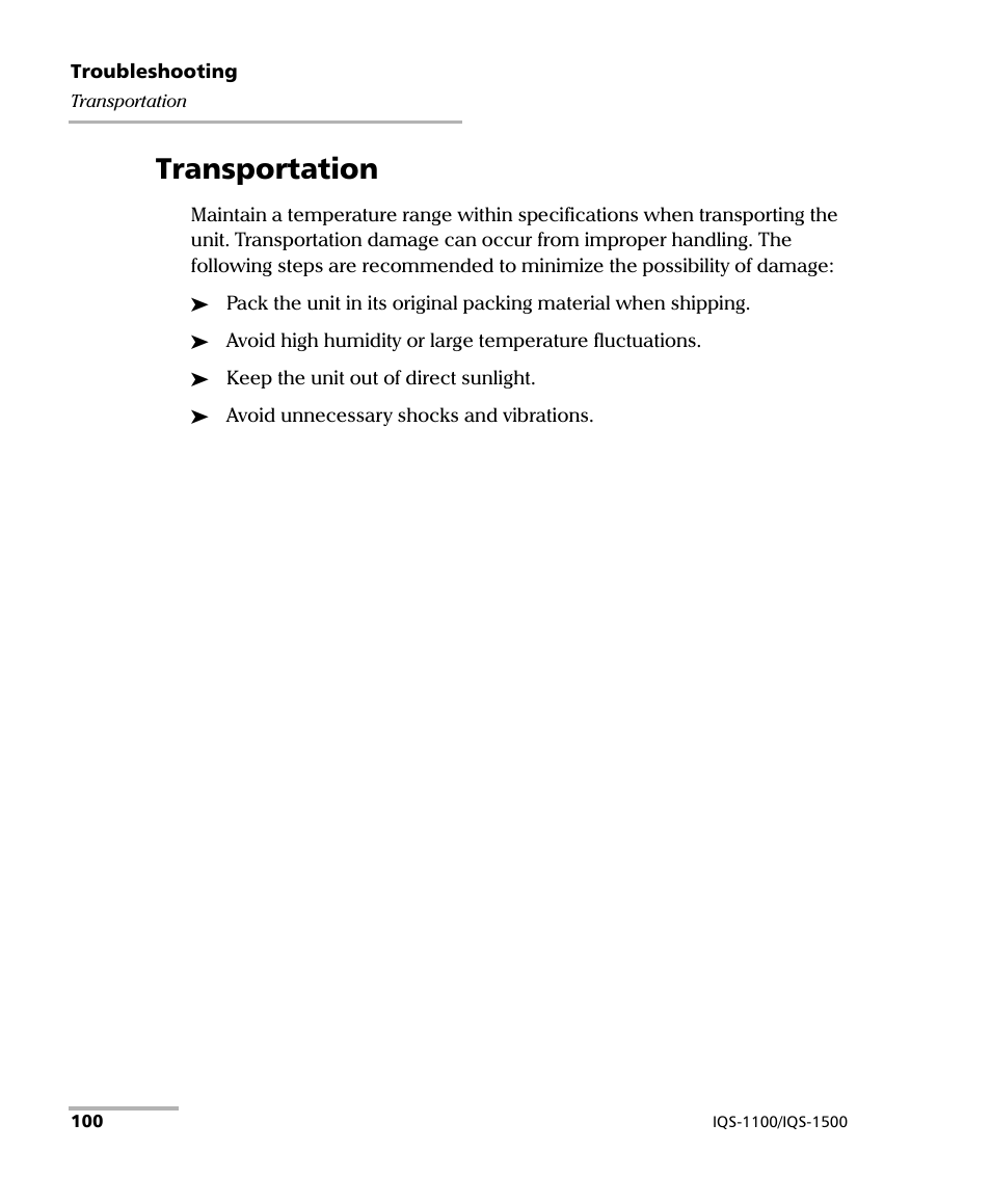 Transportation | EXFO IQS-1500 Power Meters for IQS-500/600 User Manual | Page 108 / 172