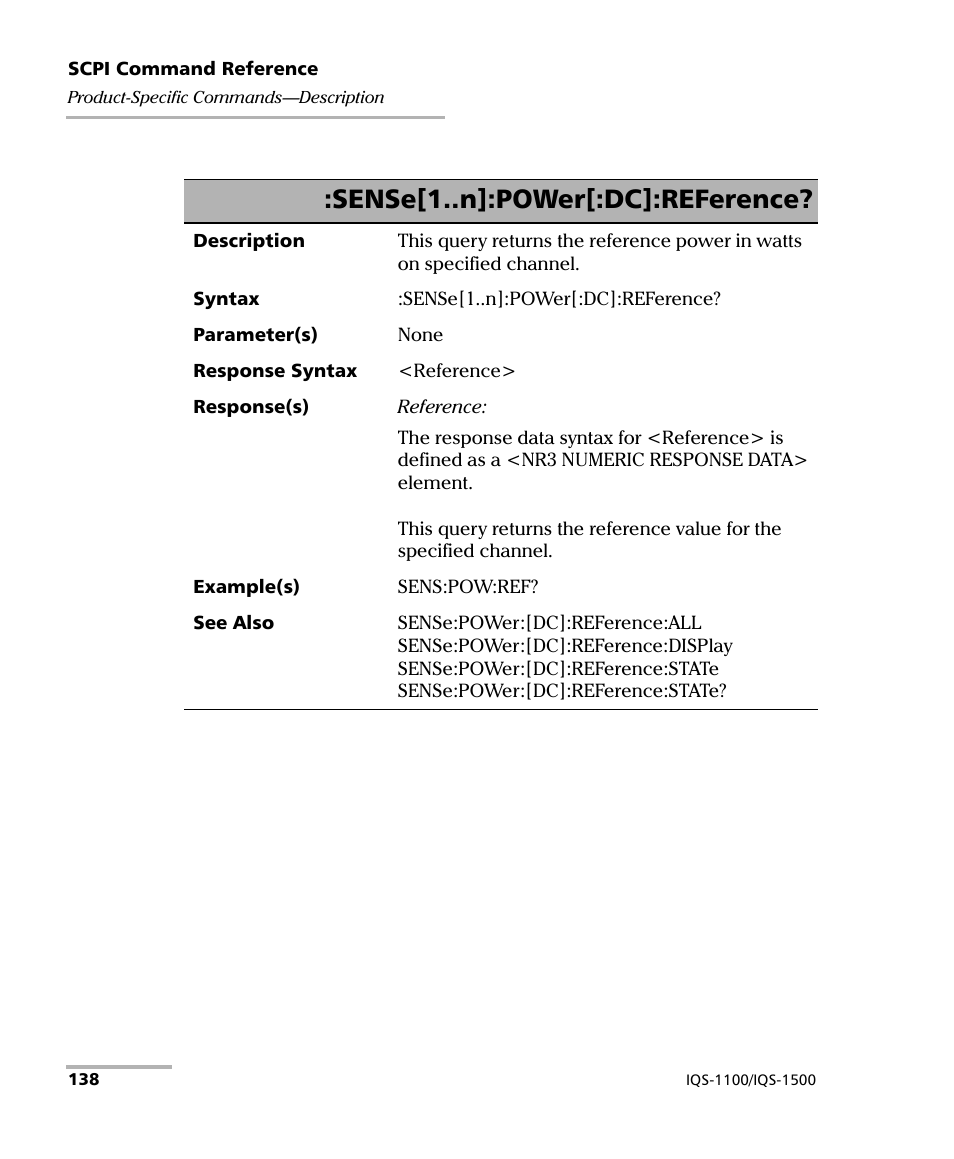 Sense[1..n]:power[:dc]:reference | EXFO IQS-1500 Power Meters for IQS-500/600 User Manual | Page 146 / 172