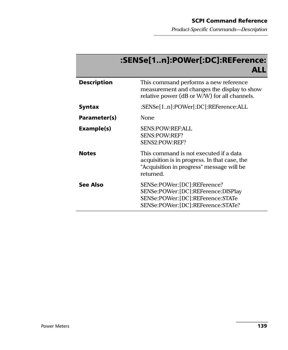 Sense[1..n]:power[:dc]:reference: all | EXFO IQS-1500 Power Meters for IQS-500/600 User Manual | Page 147 / 172