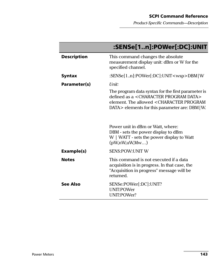 Sense[1..n]:power[:dc]:unit | EXFO IQS-1500 Power Meters for IQS-500/600 User Manual | Page 151 / 172