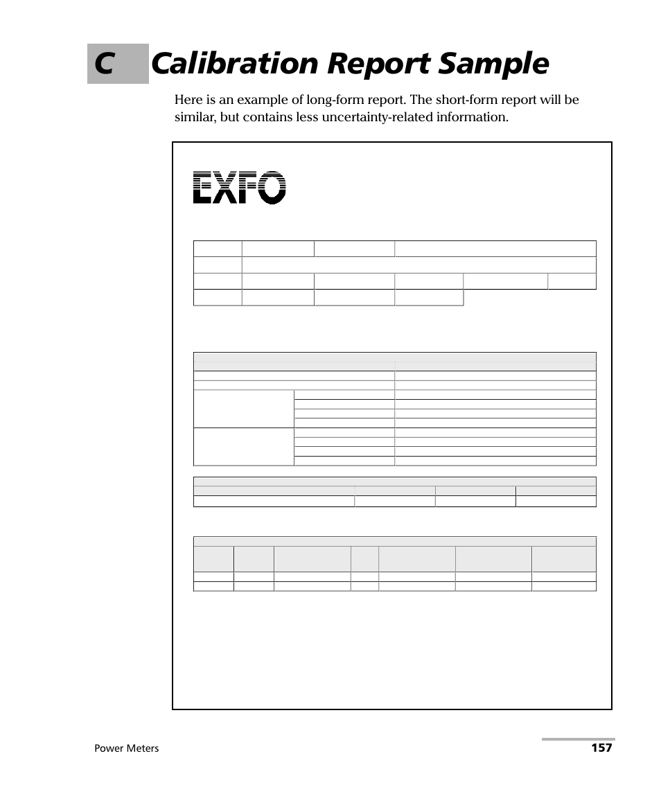 C calibration report sample, Power meters | EXFO IQS-1500 Power Meters for IQS-500/600 User Manual | Page 165 / 172