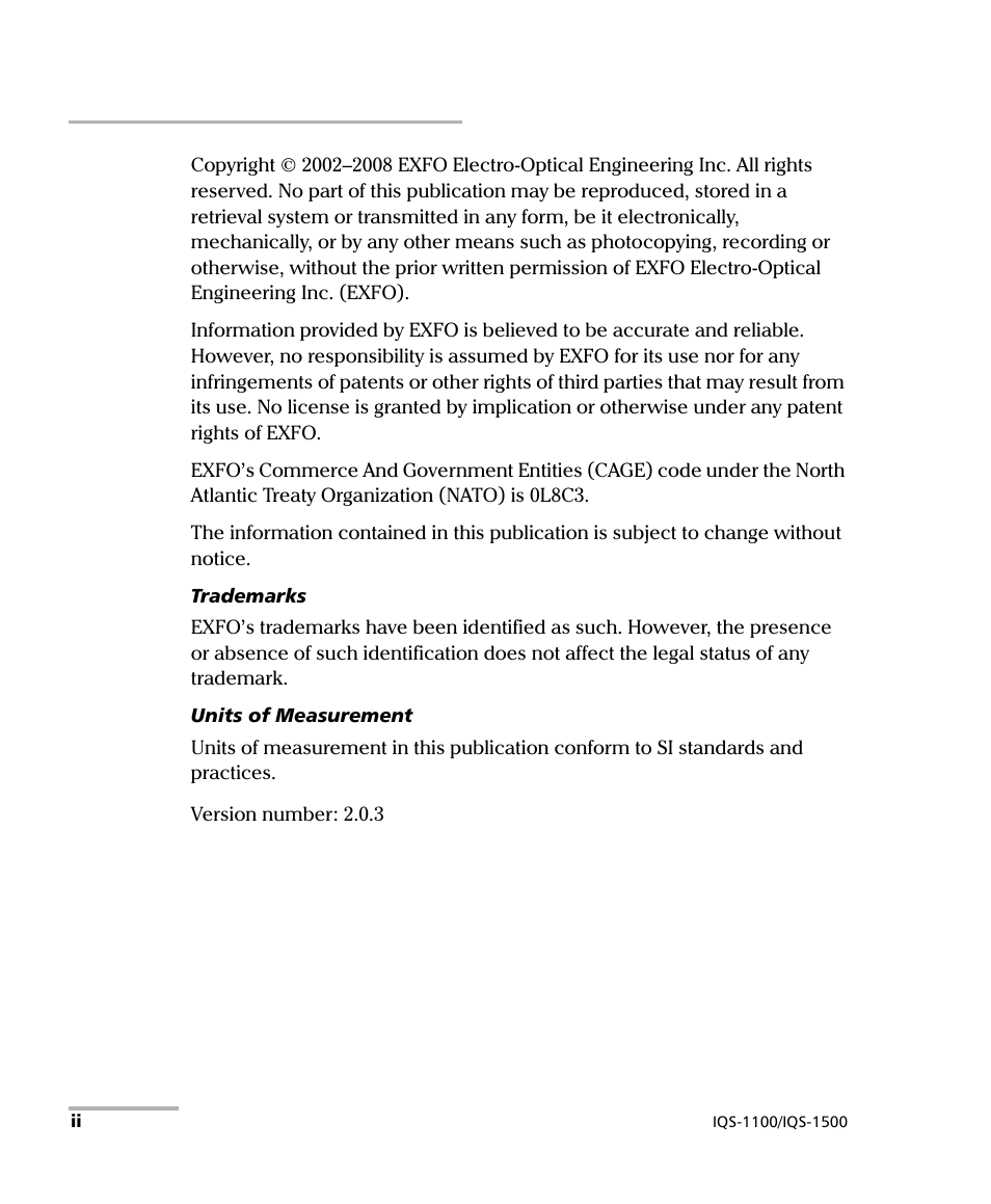 EXFO IQS-1500 Power Meters for IQS-500/600 User Manual | Page 2 / 172