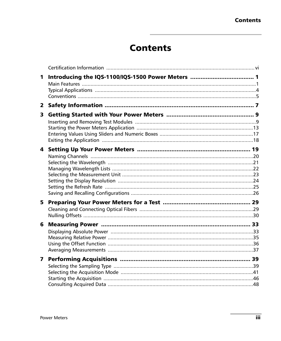 EXFO IQS-1500 Power Meters for IQS-500/600 User Manual | Page 3 / 172