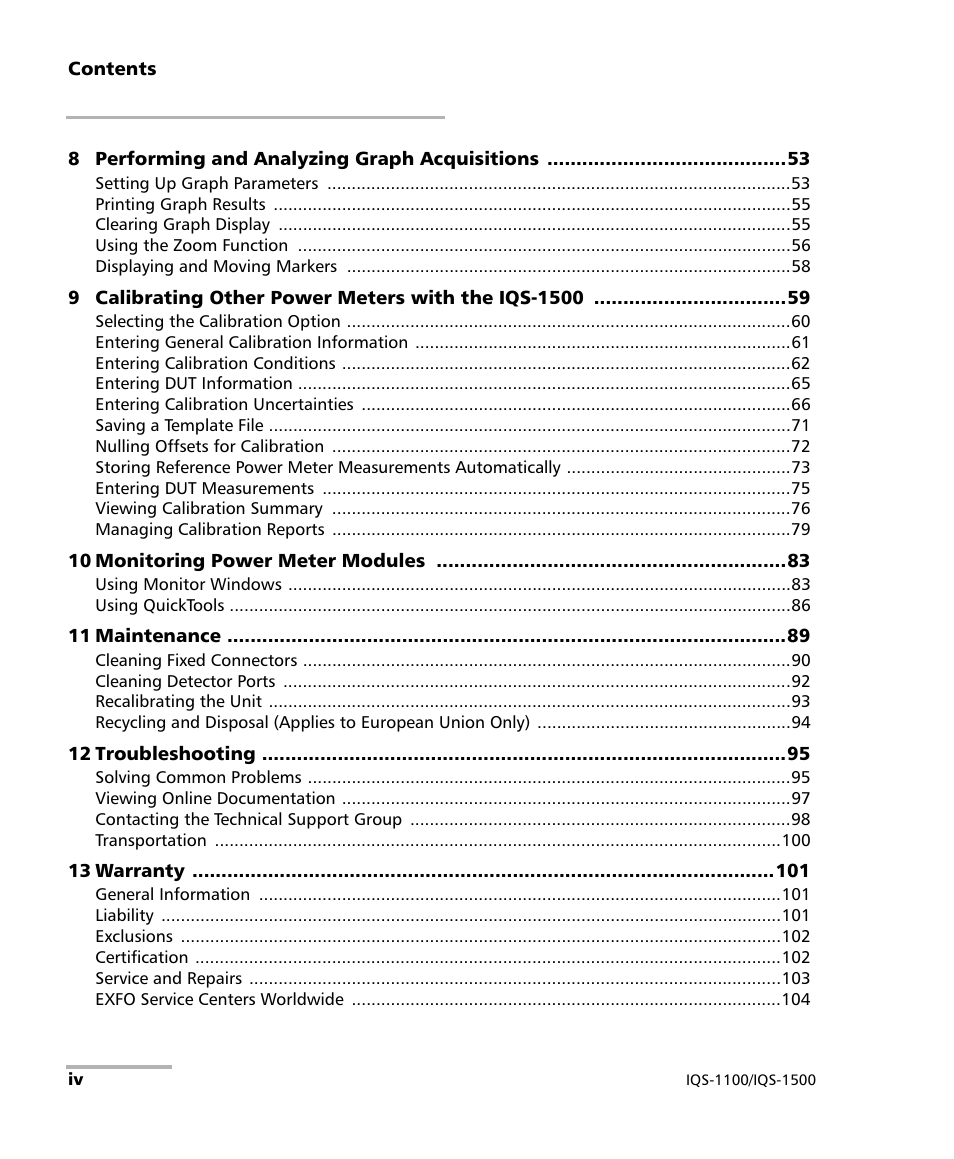 EXFO IQS-1500 Power Meters for IQS-500/600 User Manual | Page 4 / 172