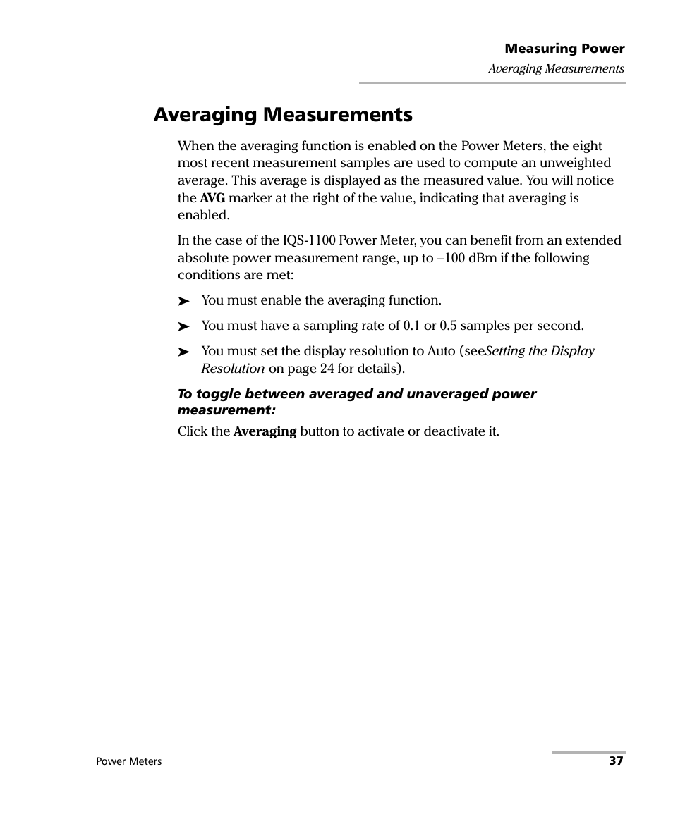 Averaging measurements | EXFO IQS-1500 Power Meters for IQS-500/600 User Manual | Page 45 / 172