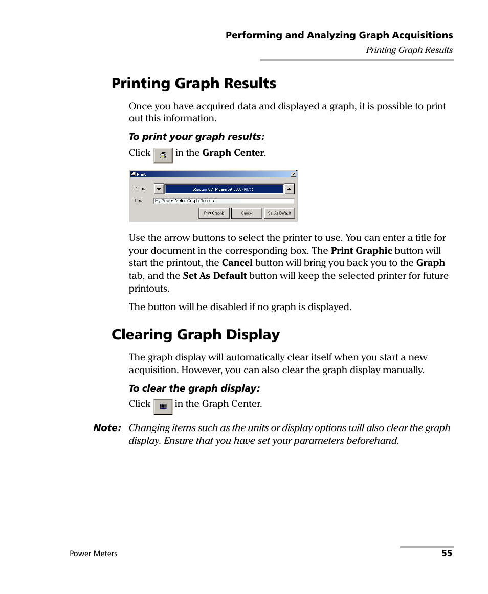 Printing graph results, Clearing graph display, Printing graph results clearing graph display | EXFO IQS-1500 Power Meters for IQS-500/600 User Manual | Page 63 / 172