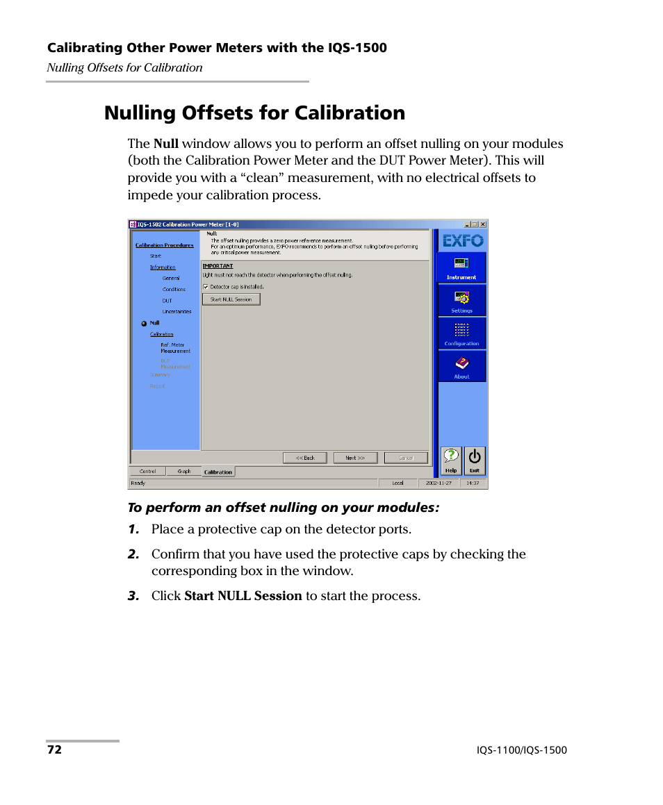 Nulling offsets for calibration | EXFO IQS-1500 Power Meters for IQS-500/600 User Manual | Page 80 / 172