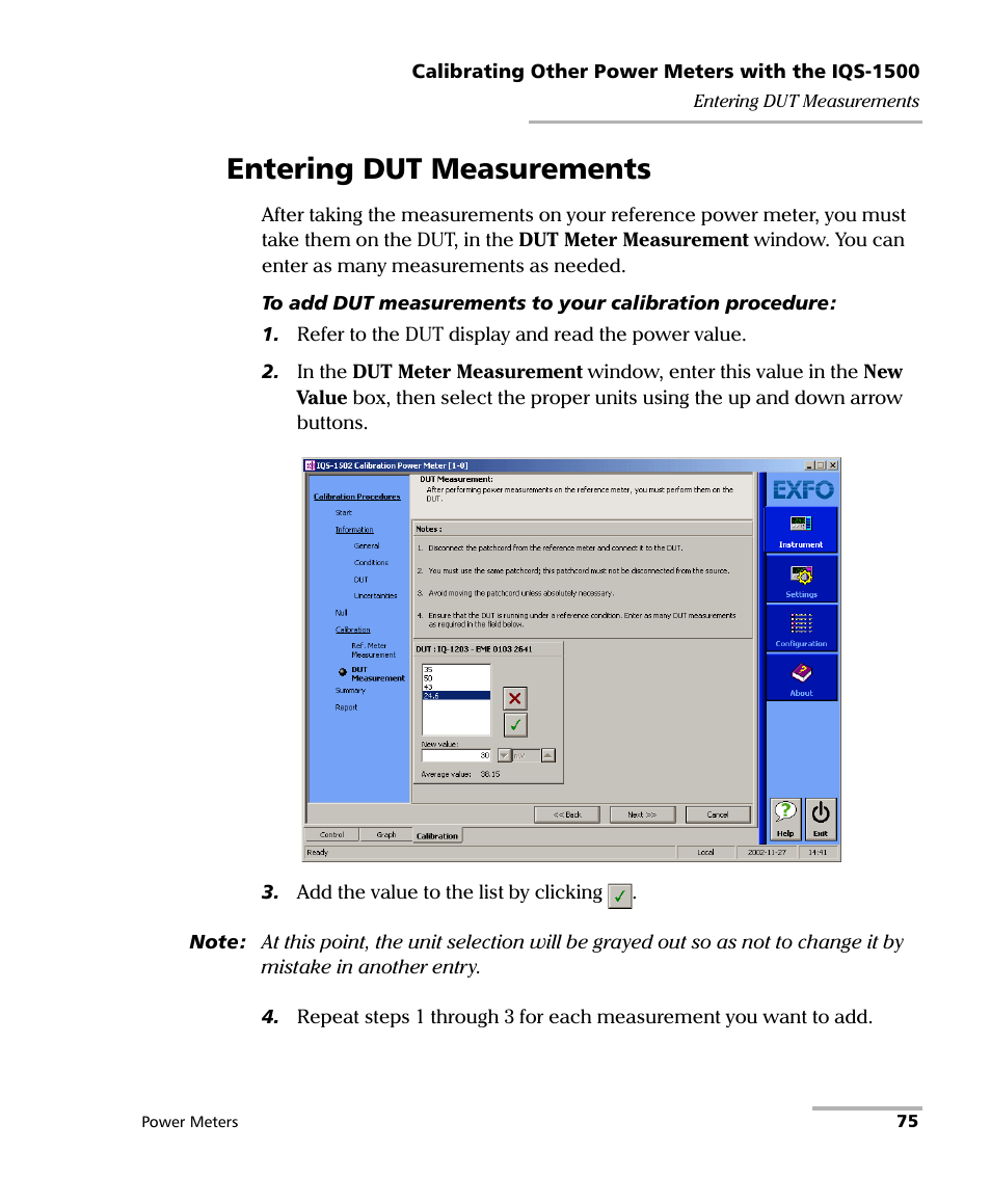 Entering dut measurements | EXFO IQS-1500 Power Meters for IQS-500/600 User Manual | Page 83 / 172