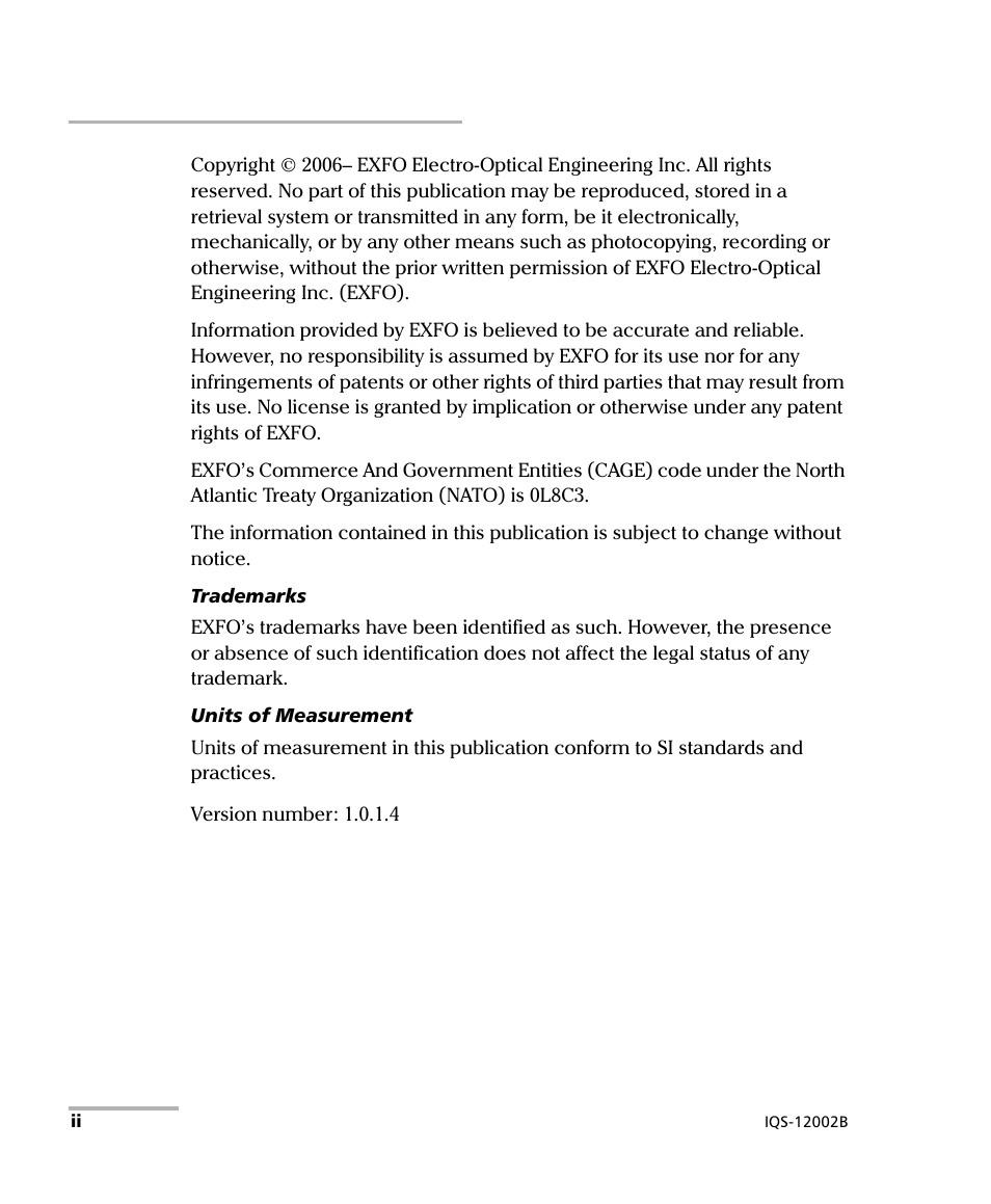 EXFO IQS-12002B Calibration System User Manual | Page 2 / 108