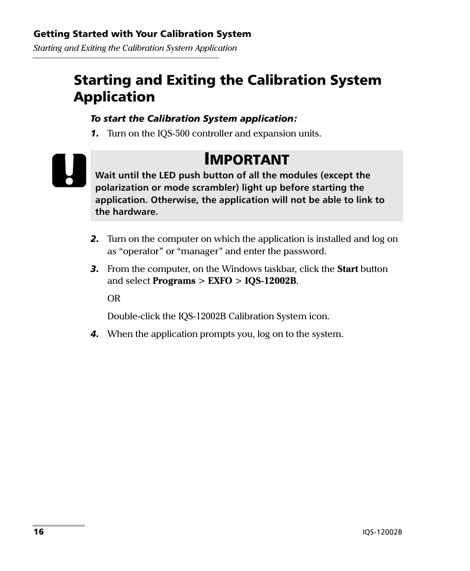 Mportant | EXFO IQS-12002B Calibration System User Manual | Page 20 / 108