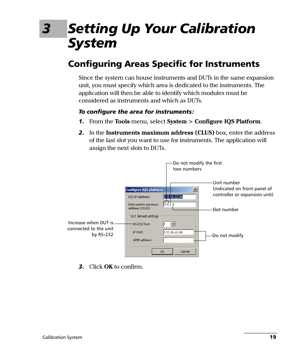 3 setting up your calibration system, Configuring areas specific for instruments, 3setting up your calibration system | EXFO IQS-12002B Calibration System User Manual | Page 23 / 108