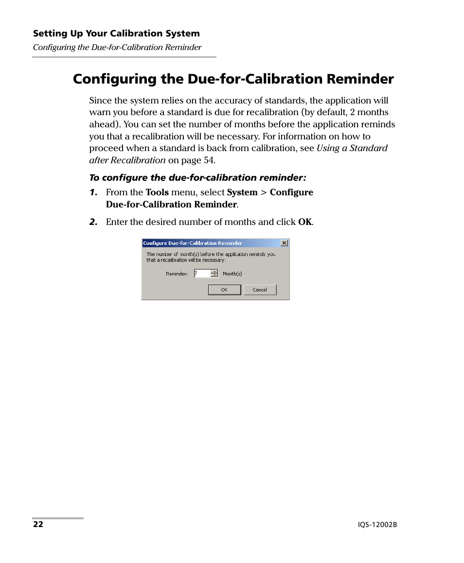 Configuring the due-for-calibration reminder | EXFO IQS-12002B Calibration System User Manual | Page 26 / 108