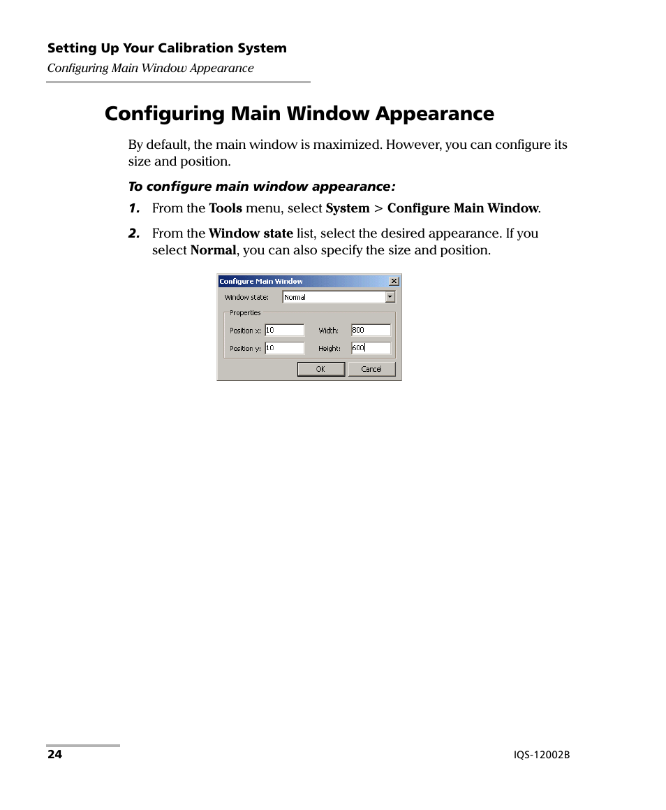 Configuring main window appearance | EXFO IQS-12002B Calibration System User Manual | Page 28 / 108