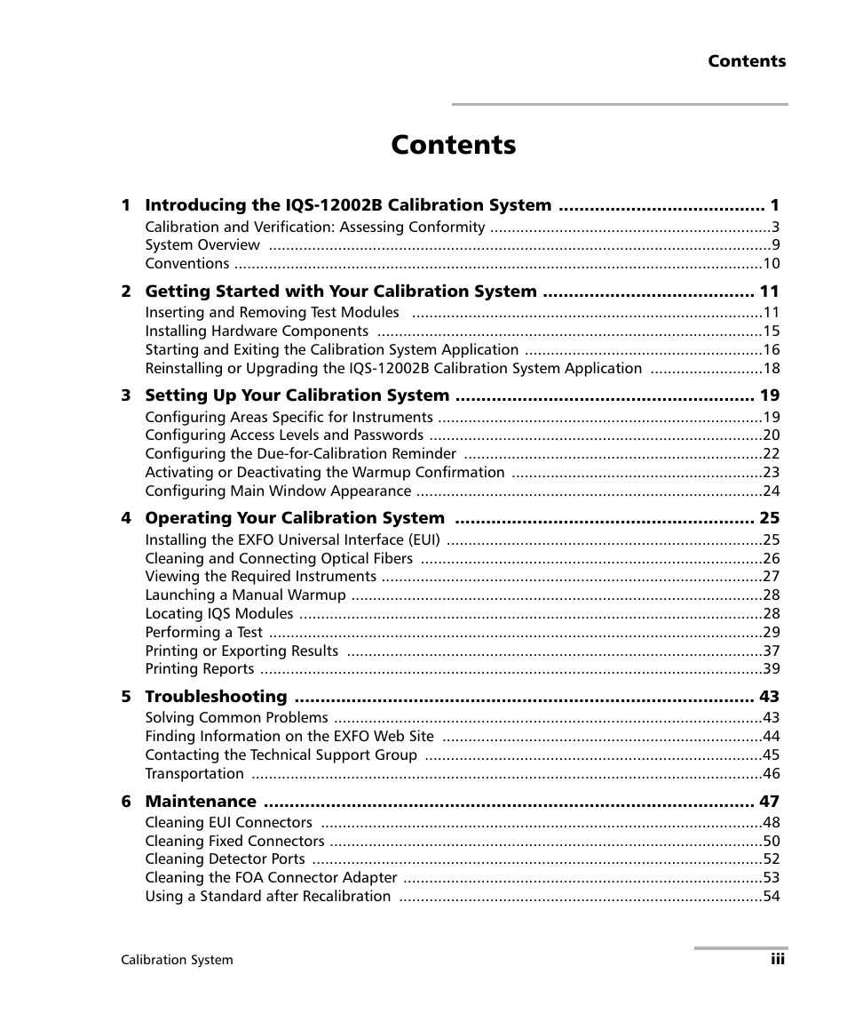 EXFO IQS-12002B Calibration System User Manual | Page 3 / 108