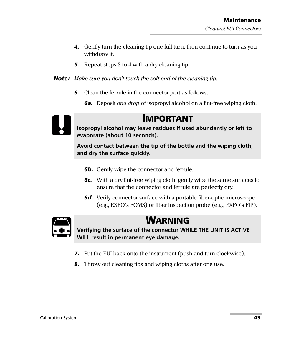 Mportant, Arning | EXFO IQS-12002B Calibration System User Manual | Page 53 / 108