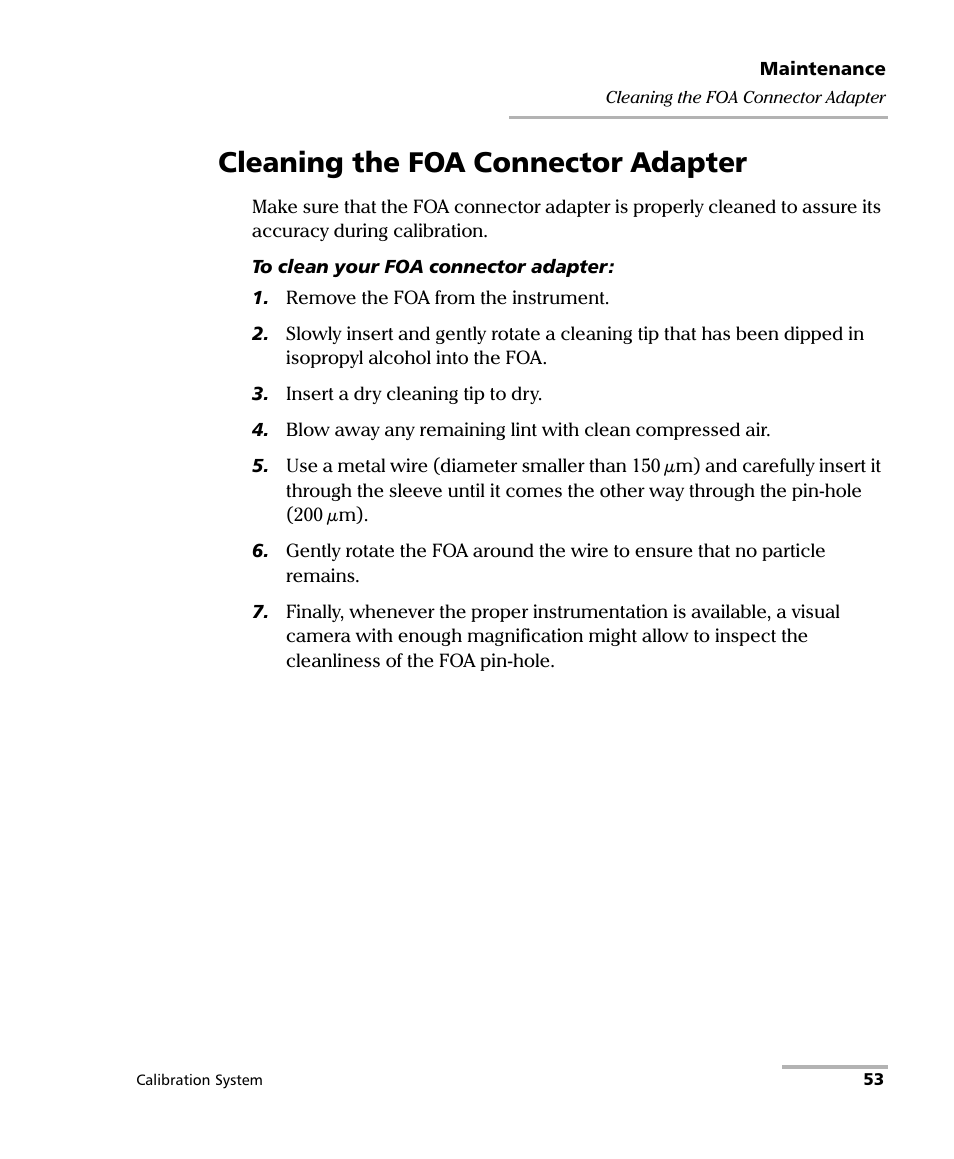 Cleaning the foa connector adapter | EXFO IQS-12002B Calibration System User Manual | Page 57 / 108