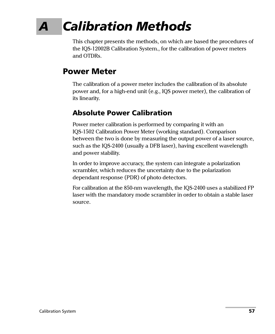 A calibration methods, Power meter | EXFO IQS-12002B Calibration System User Manual | Page 61 / 108