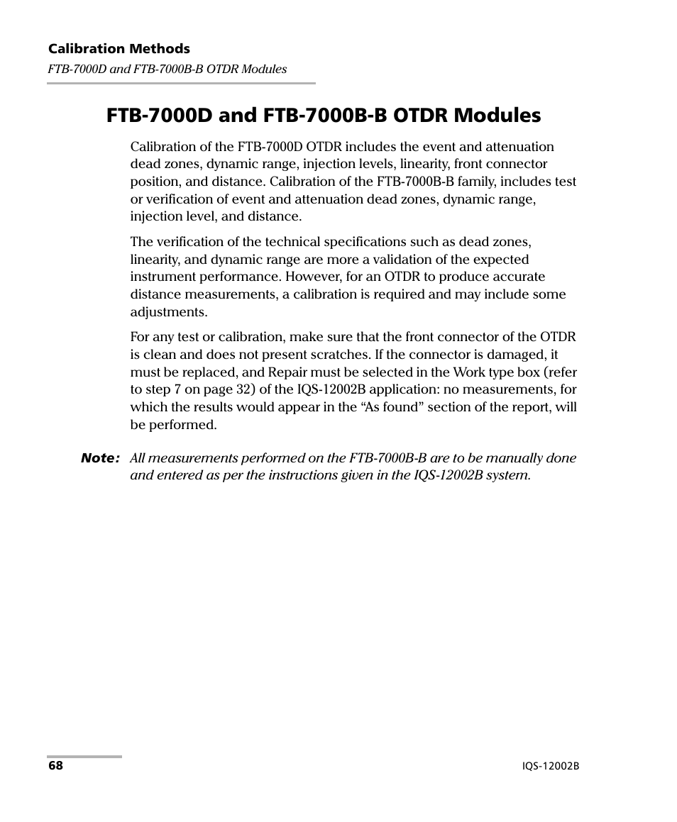 Ftb-7000d and ftb-7000b-b otdr modules | EXFO IQS-12002B Calibration System User Manual | Page 72 / 108