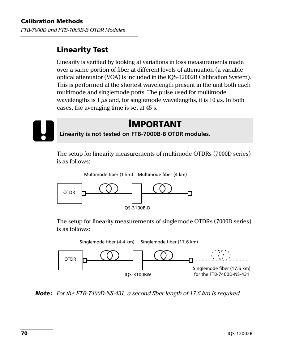 Mportant, Linearity test | EXFO IQS-12002B Calibration System User Manual | Page 74 / 108