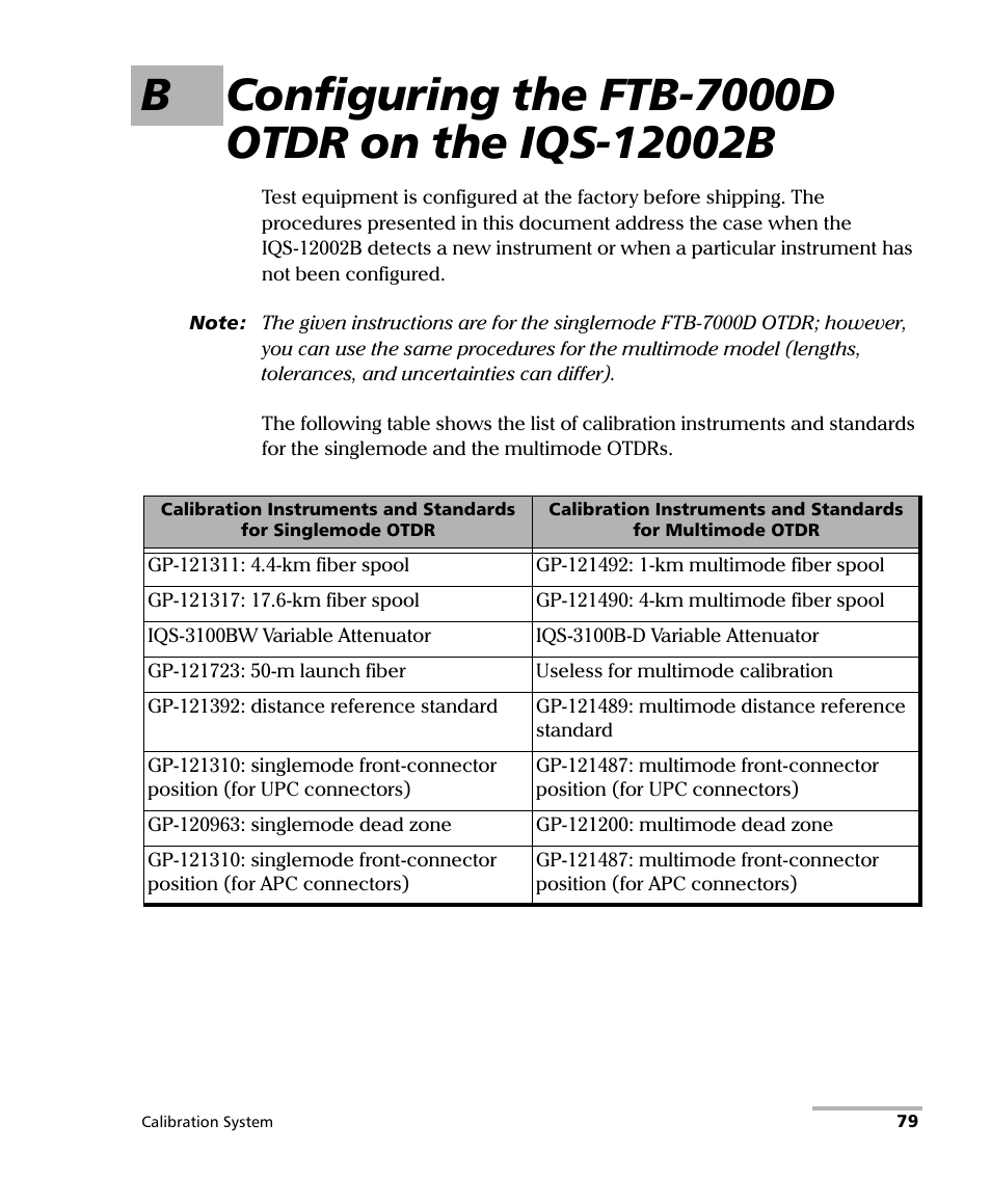 B configuring the ftb-7000d otdr on the iqs-12002b | EXFO IQS-12002B Calibration System User Manual | Page 83 / 108