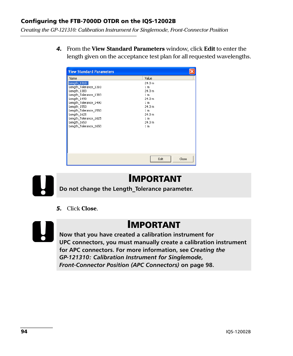 Mportant | EXFO IQS-12002B Calibration System User Manual | Page 98 / 108