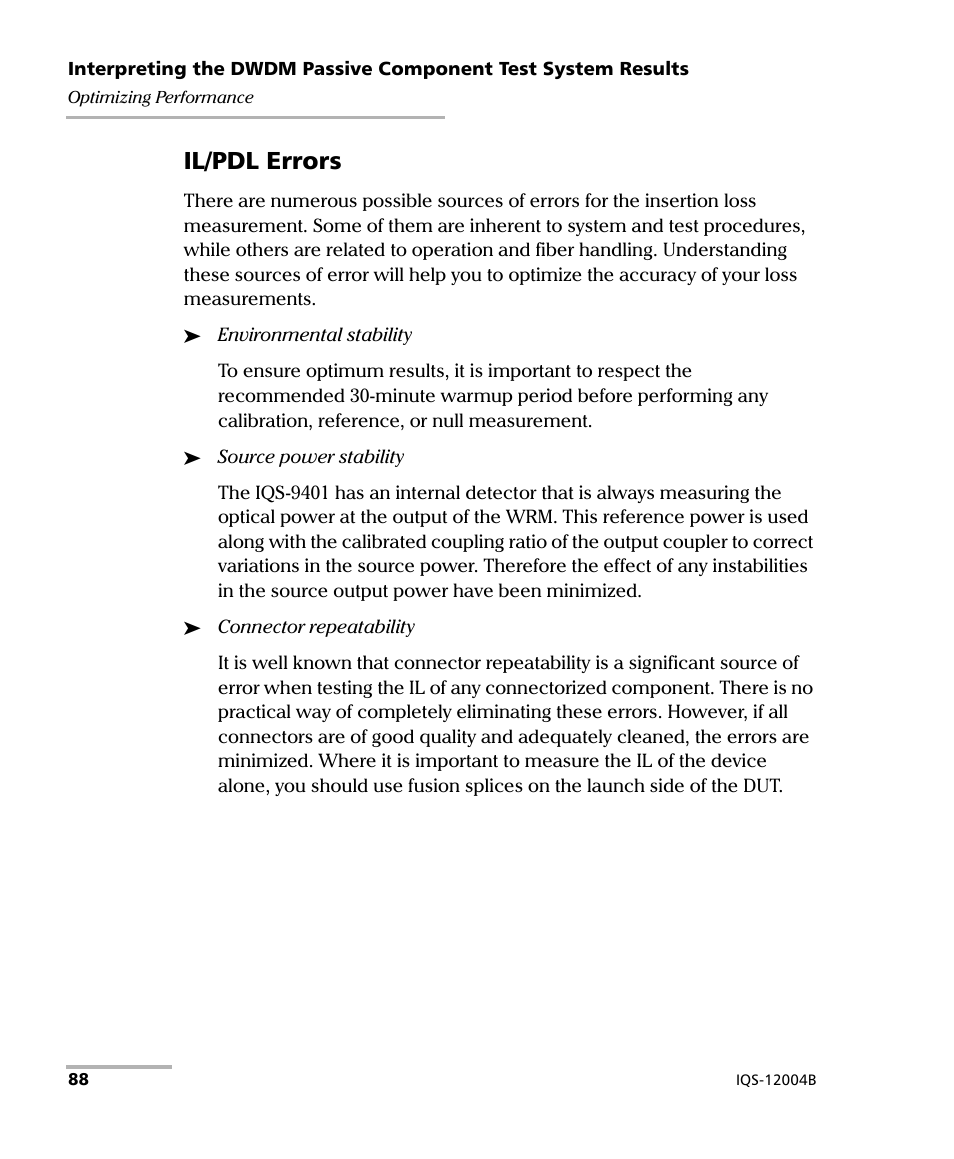 Il/pdl errors | EXFO IQS-12004B DWDM Passive Component Test System for IQS-500 User Manual | Page 100 / 437