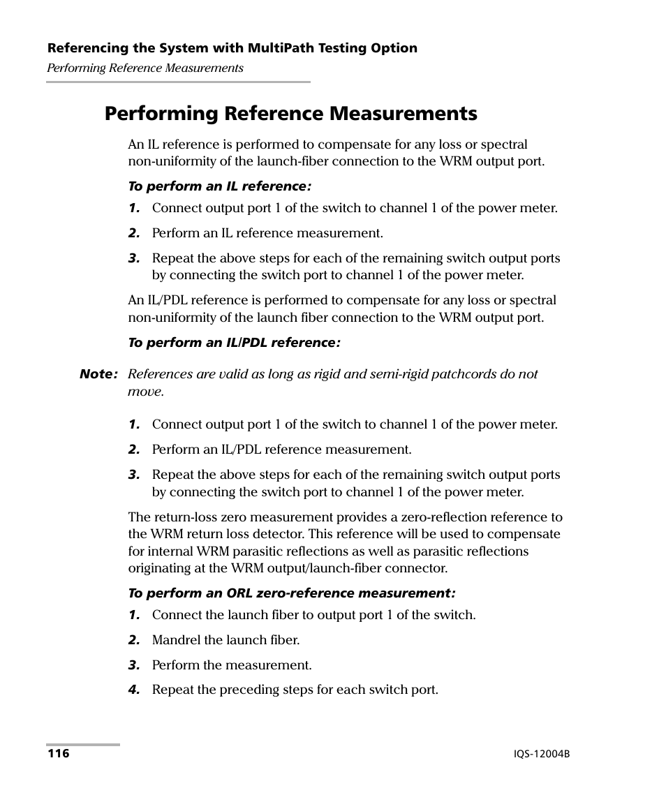 Performing reference measurements | EXFO IQS-12004B DWDM Passive Component Test System for IQS-500 User Manual | Page 128 / 437