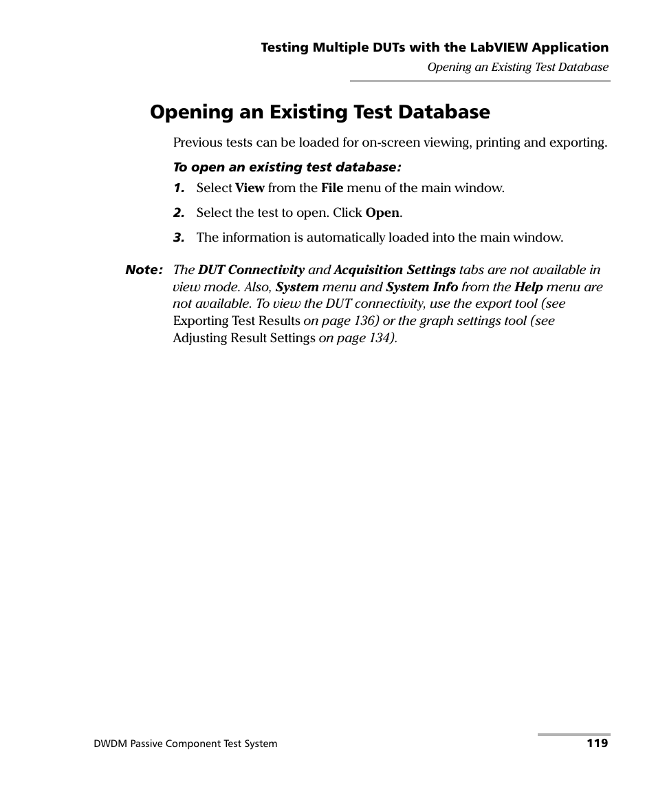 Opening an existing test database | EXFO IQS-12004B DWDM Passive Component Test System for IQS-500 User Manual | Page 131 / 437