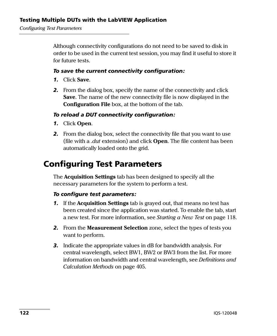 Configuring test parameters | EXFO IQS-12004B DWDM Passive Component Test System for IQS-500 User Manual | Page 134 / 437