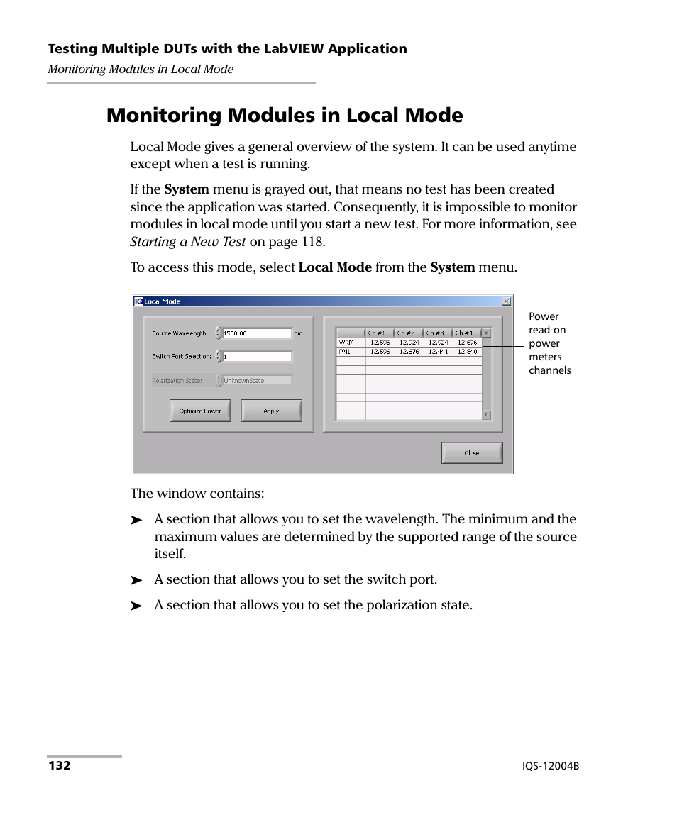 Monitoring modules in local mode | EXFO IQS-12004B DWDM Passive Component Test System for IQS-500 User Manual | Page 144 / 437